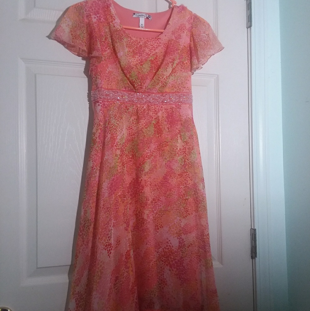 Coral dress with beaded waist